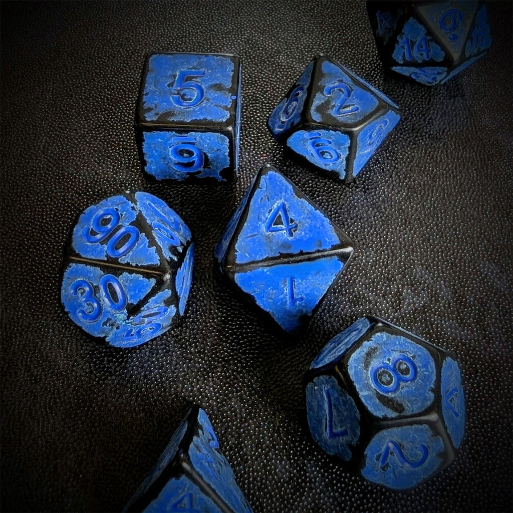Washed Blue on Black Acrylic - 7pcs RPG Full Dice Set