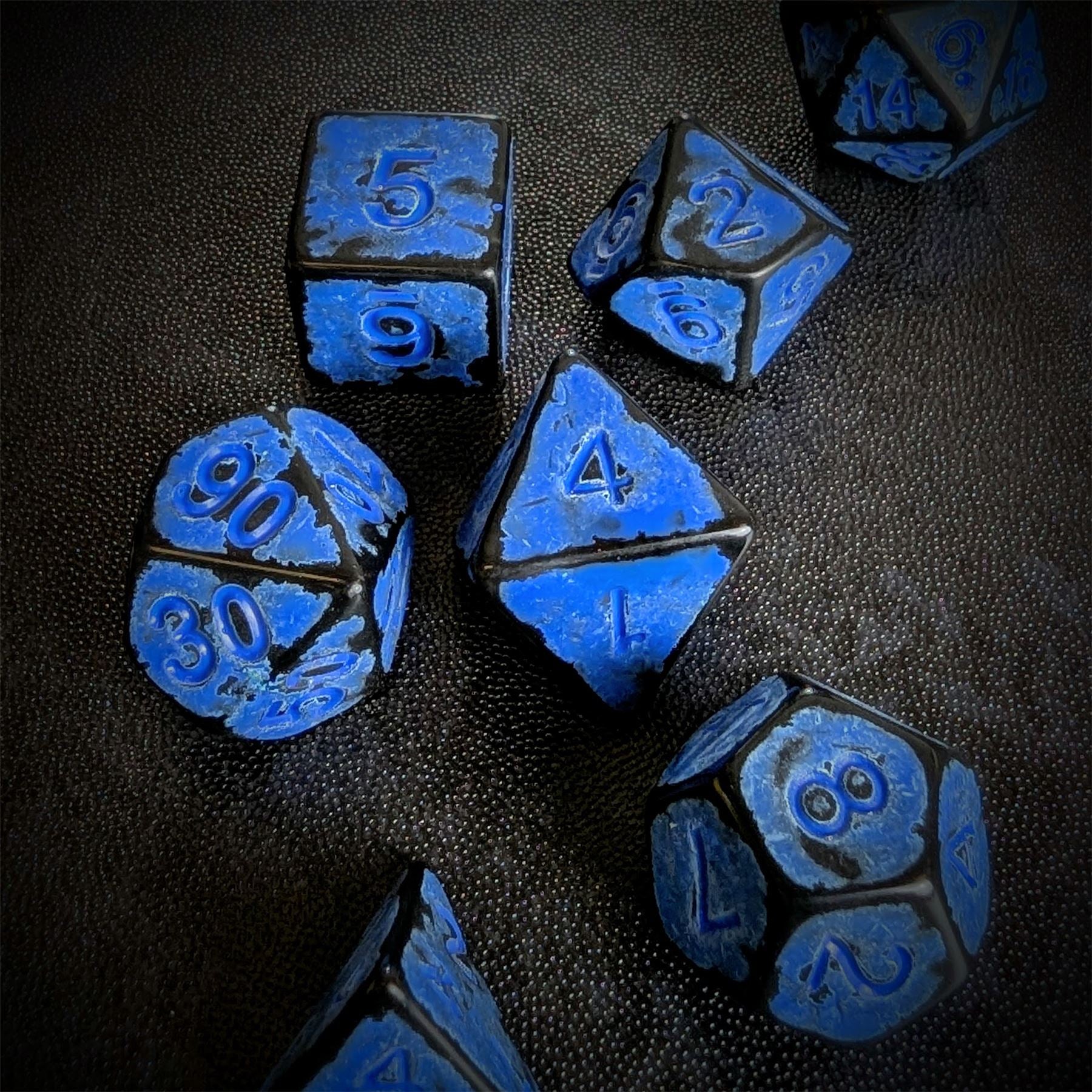 Washed Blue on Black Acrylic - 7pcs RPG Full Dice Set