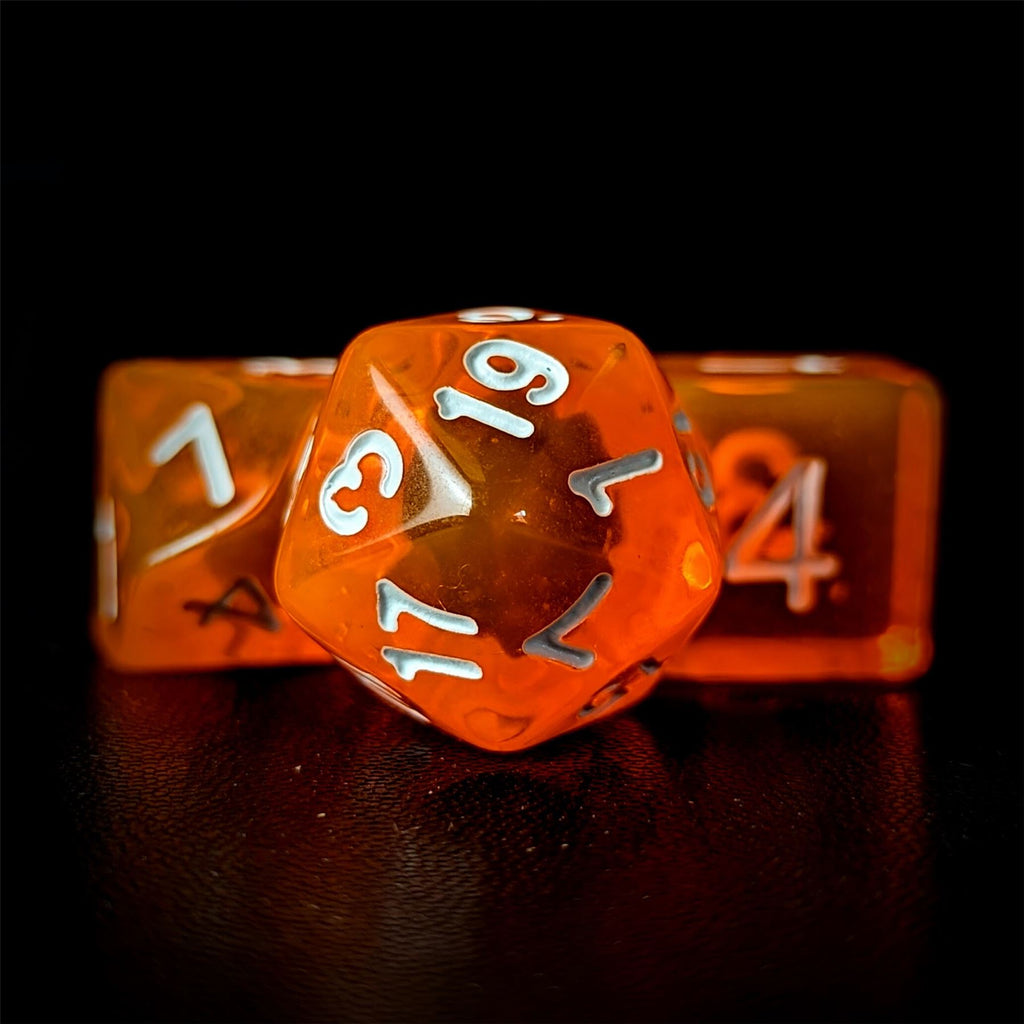 Clear Orange Acrylic - 7pcs RPG Full Dice Set
