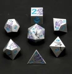 Purple & Black in Silver Metal - 7pcs RPG Dice Set