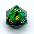 Green Lizard Eye in Green & Clear Liquid Sharp Resin - D20 RPG Dice