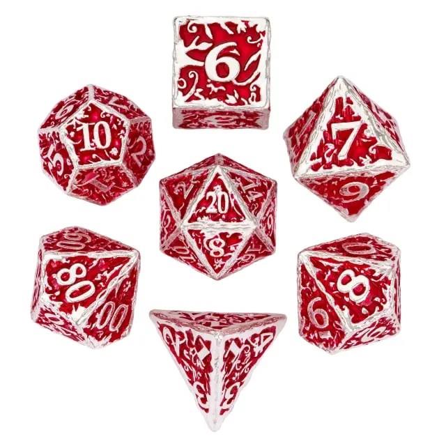 7pcs Dice Metal Druid Vine Silver Font Red