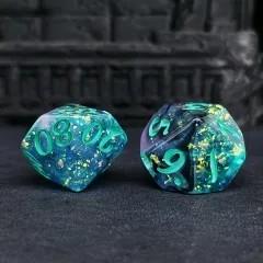 7pcs Dice Resin Glitter Blue Font Black Blue