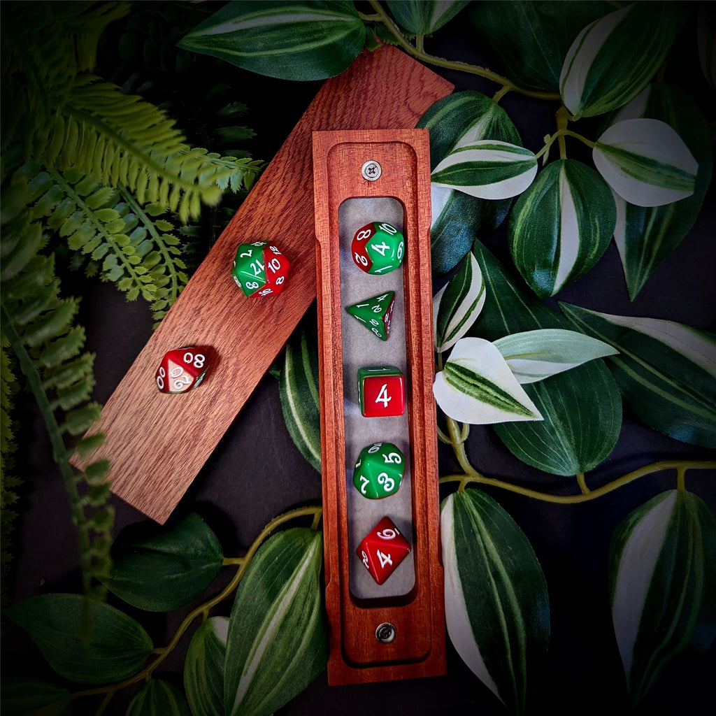 Blend of Red & Green Acrylic - 7pcs RPG Full Dice Set