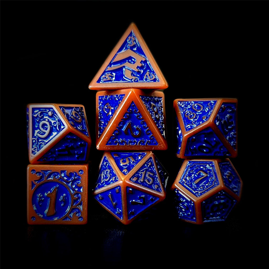 Blue Vines on Brown Acrylic - 7pcs RPG Full Dice Set