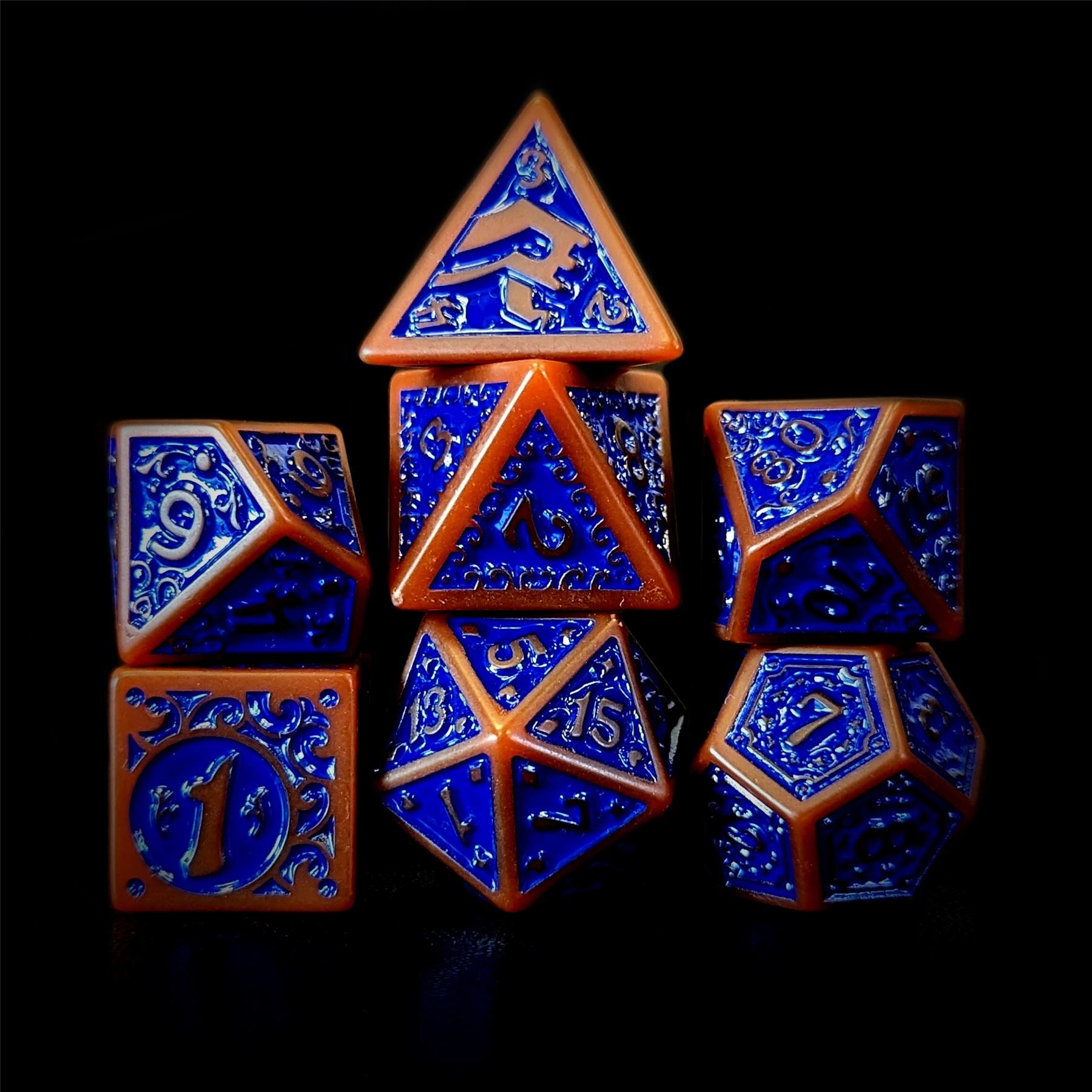 Blue Vines on Brown Acrylic - 7pcs RPG Full Dice Set