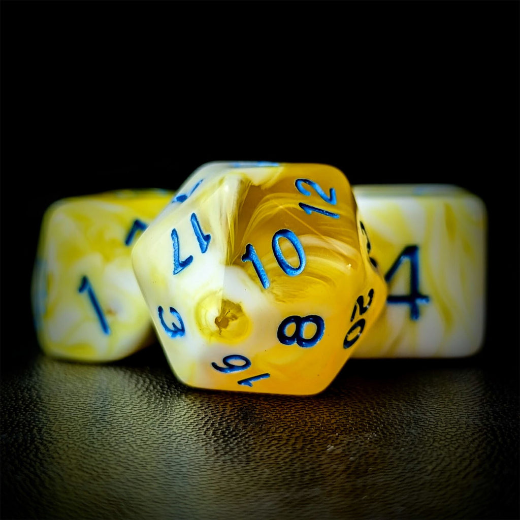 Blend of White & Yellow Acrylic - 7pcs RPG Full Dice Set