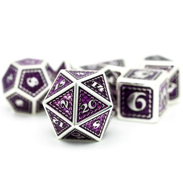 7pcs Dice Metal Stitch Silver Purple