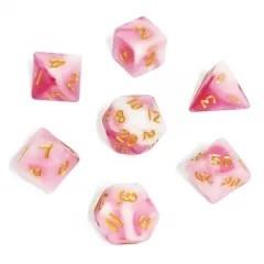 7pcs Dice Acrylic Mini Gold Font White Pink