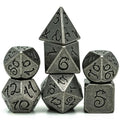 Silver Metal with Black Dragon Font - 7pcs RPG Dice Set