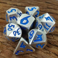 Blue Font in Silver Metal - 7pcs RPG Dice Set