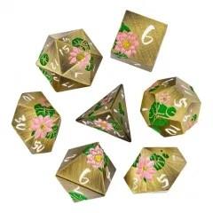 Pink Lotus Flower in Bronze Metal - 7pcs RPG Dice Set