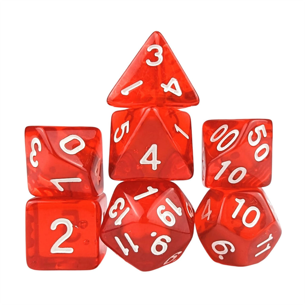 Clear Red Acrylic - 7pcs RPG Full Dice Set