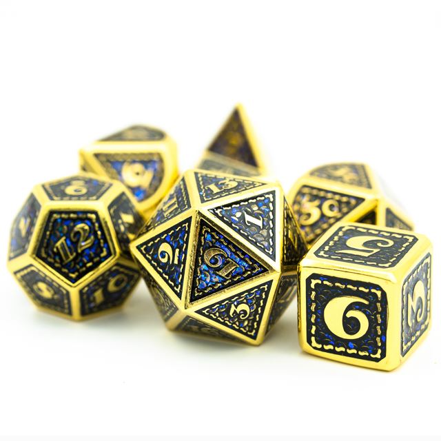 7pcs Dice Metal Stitch Gold Dark Blue