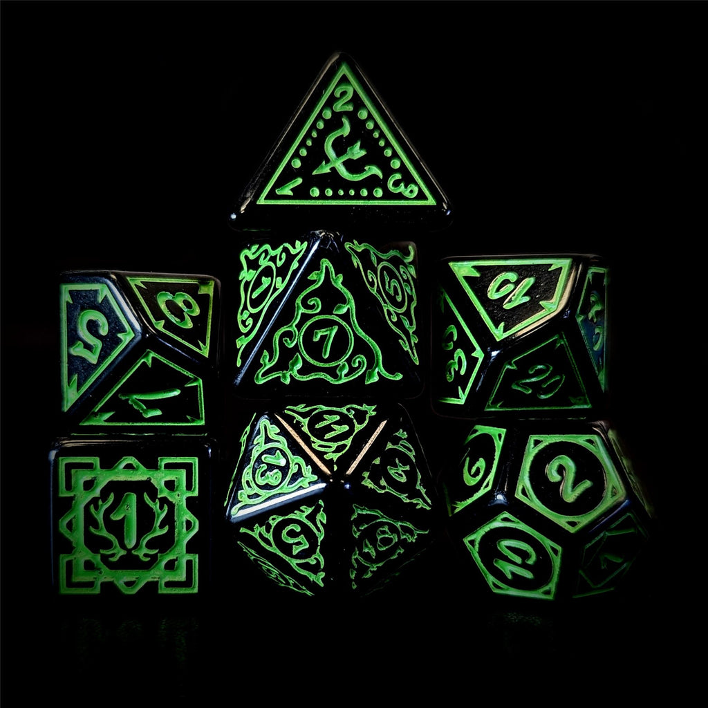 Green Vines on Black Acrylic - 7pcs RPG Full Dice Set