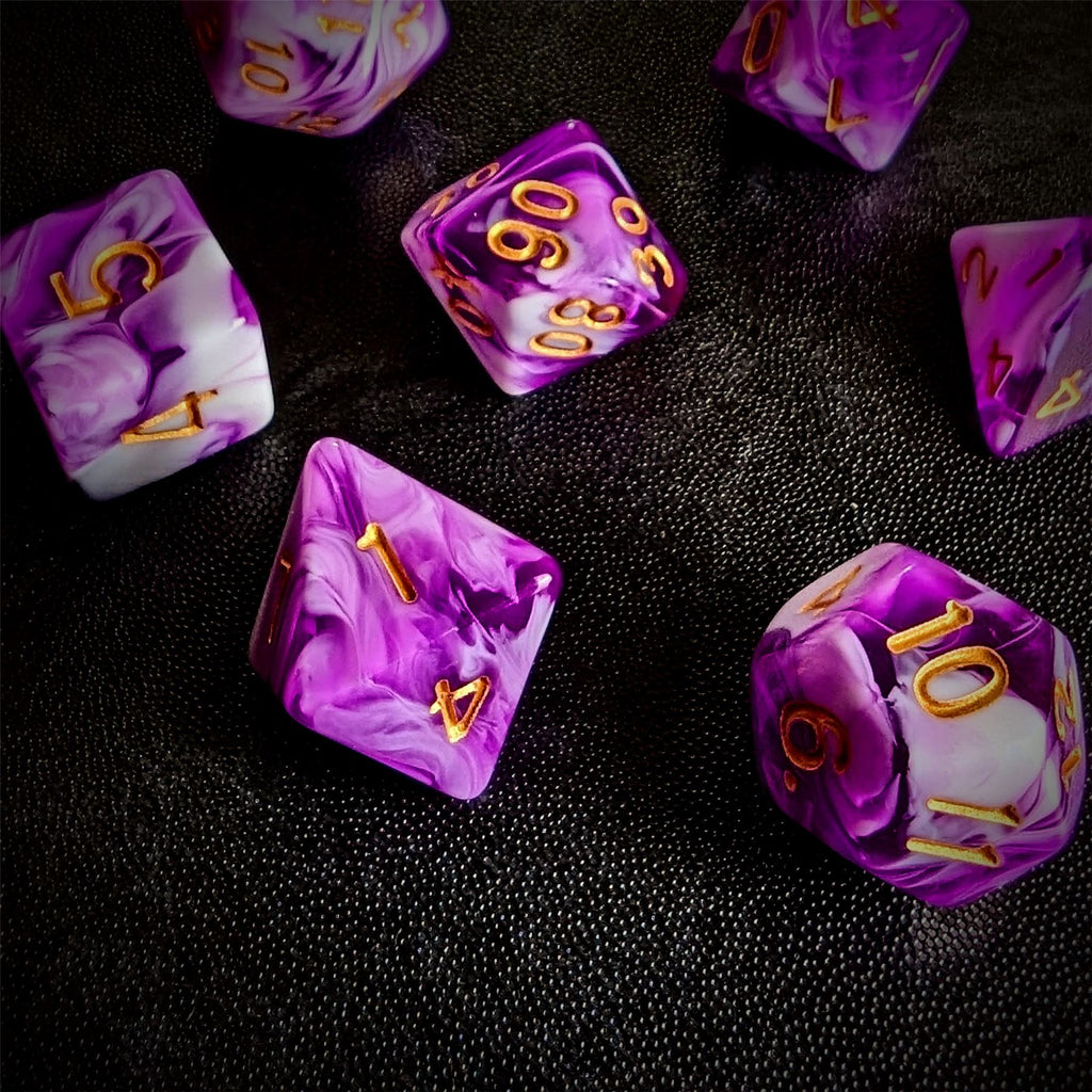 Blend of Purple & White Acrylic - 7pcs RPG Full Dice Set