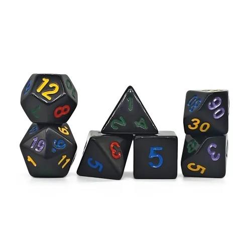 7pcs Dice Acrylic Blend Multi Font Solid Black