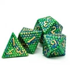 Green & Gold Dragon Scale Metal - 7pcs RPG Dice Set