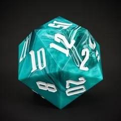 D20 Dice Acrylic 55mm White Font Clear White Green