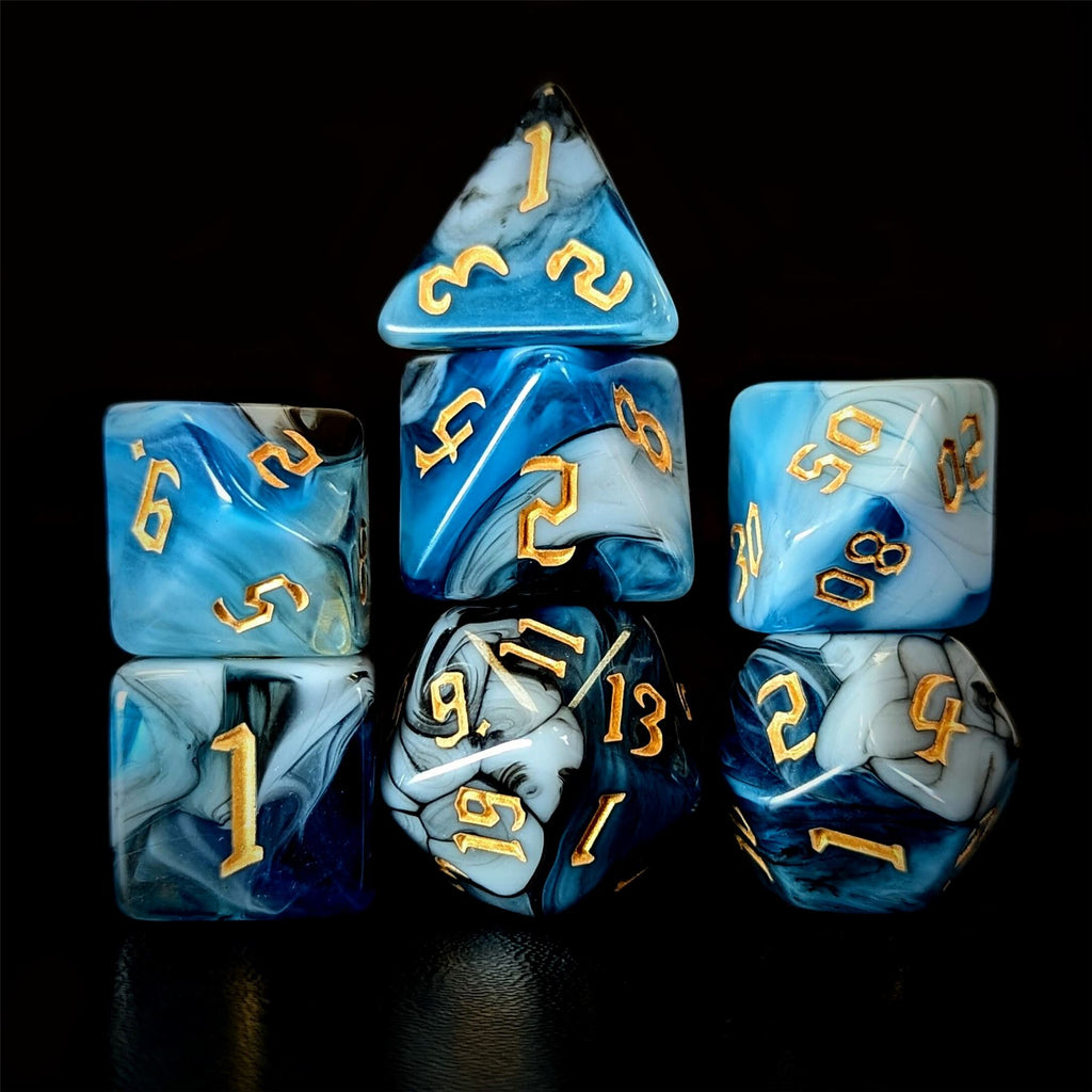 Blend of Black & Blue Acrylic - 7pcs RPG Full Dice Set