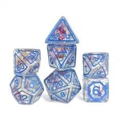 7pcs Dice Resin Pattern Flower Blue Font Clear Blue