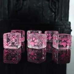 6pcs D6 Dice Resin 16mm Cat Paw Pink Font Clear