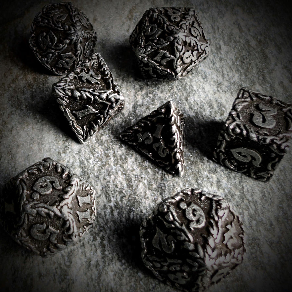 7pcs Dice Metal Druid Vine Wash Silver