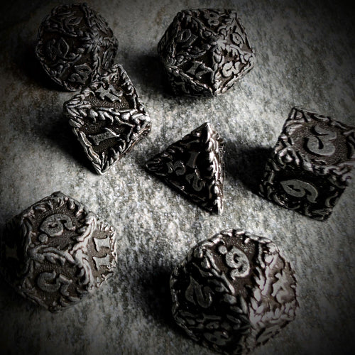7pcs Dice Metal Druid Vine Wash Silver