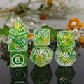 7pcs Dice Resin Pattern Flower White Font Clear Green