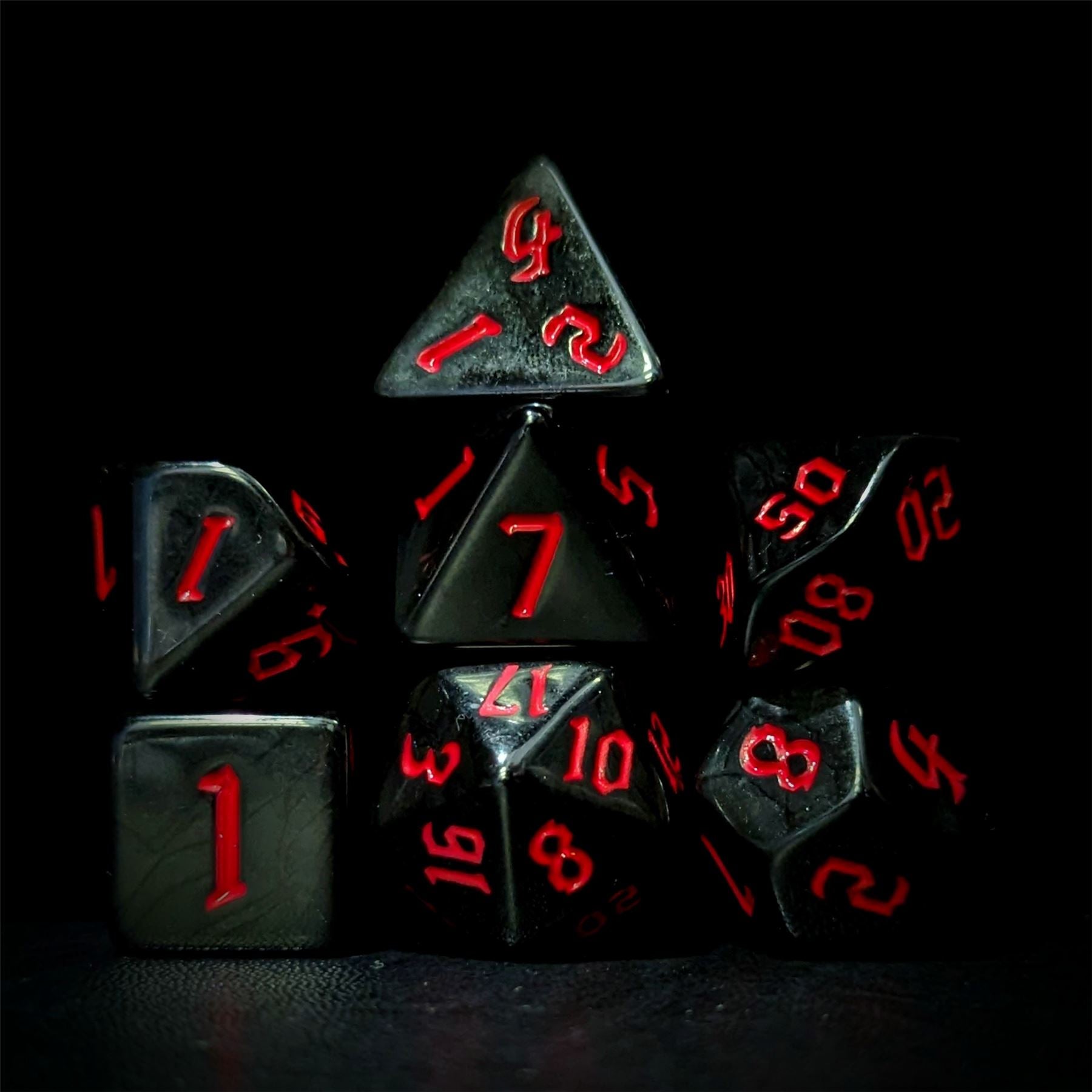 Red on Solid Black Acrylic - 7pcs RPG Full Dice Set