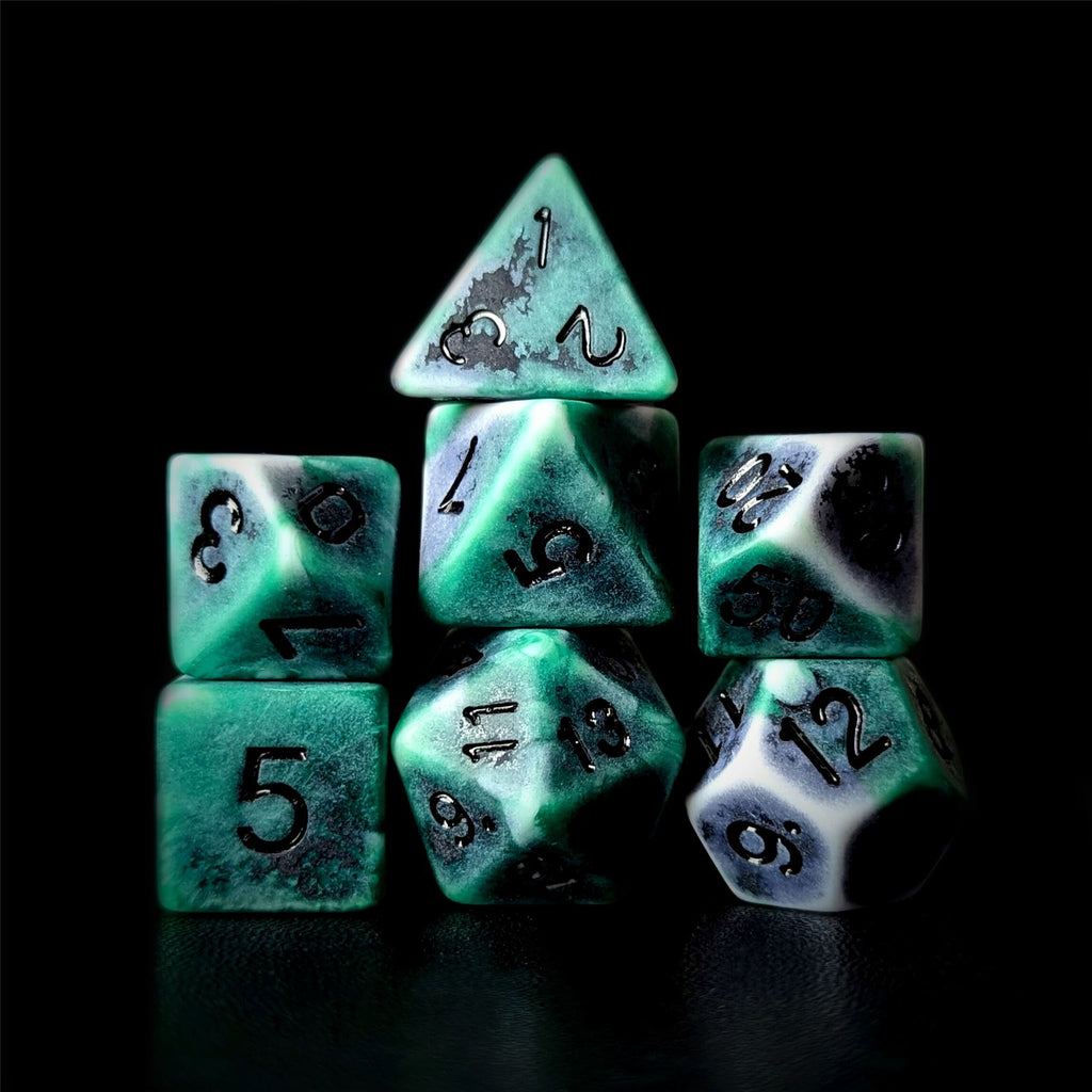 Washed Green on White Acrylic - 7pcs RPG Full Dice Set