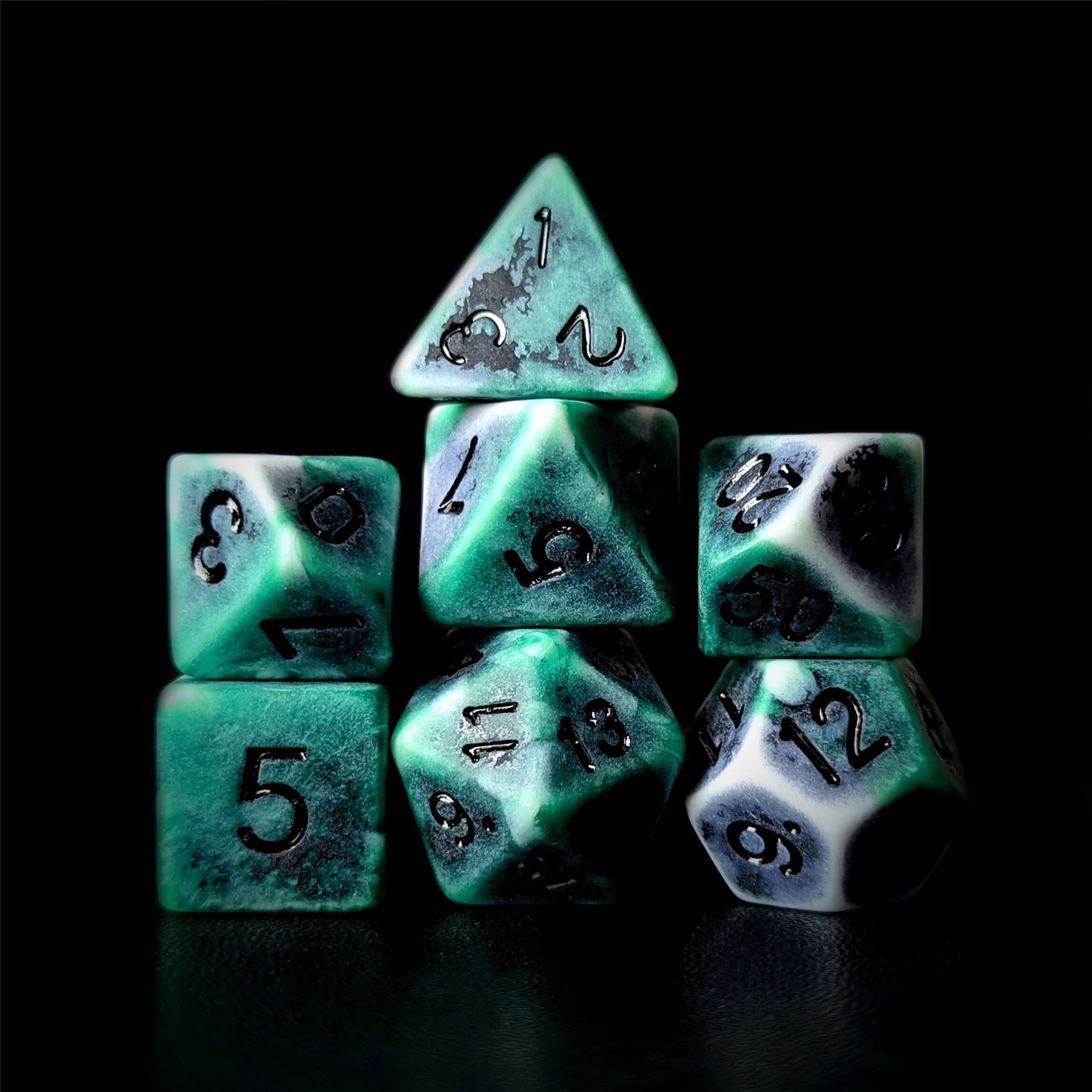 Washed Green on White Acrylic - 7pcs RPG Full Dice Set