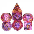 7pcs Dice Resin Swirl Gold Font Red Pink