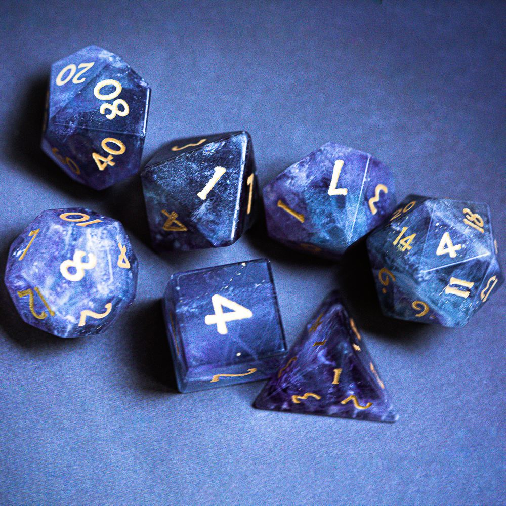 7pcs Dice Gem Stone Fluorite Purple