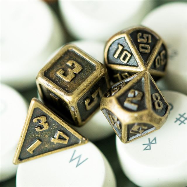 7pcs RPG Dice Set - Miniature Bronze Metal
