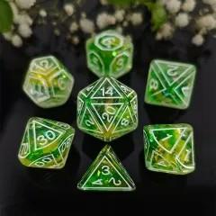 7pcs Dice Resin Pattern Flower White Font Clear Green