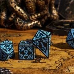 Blue Celtic Knot on Black Acrylic - 7pcs RPG Full Dice Set
