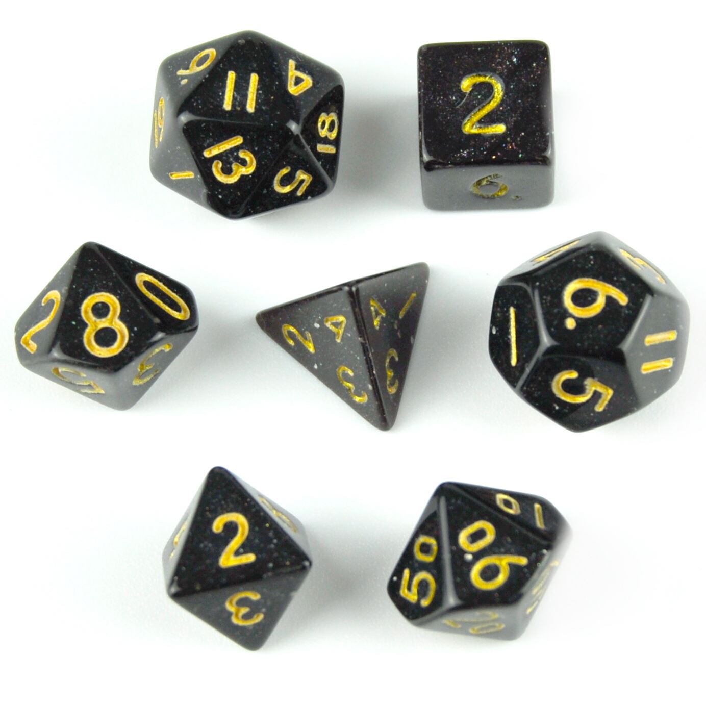 Glitter in Black Acrylic - 7pcs RPG Mini Dice Set