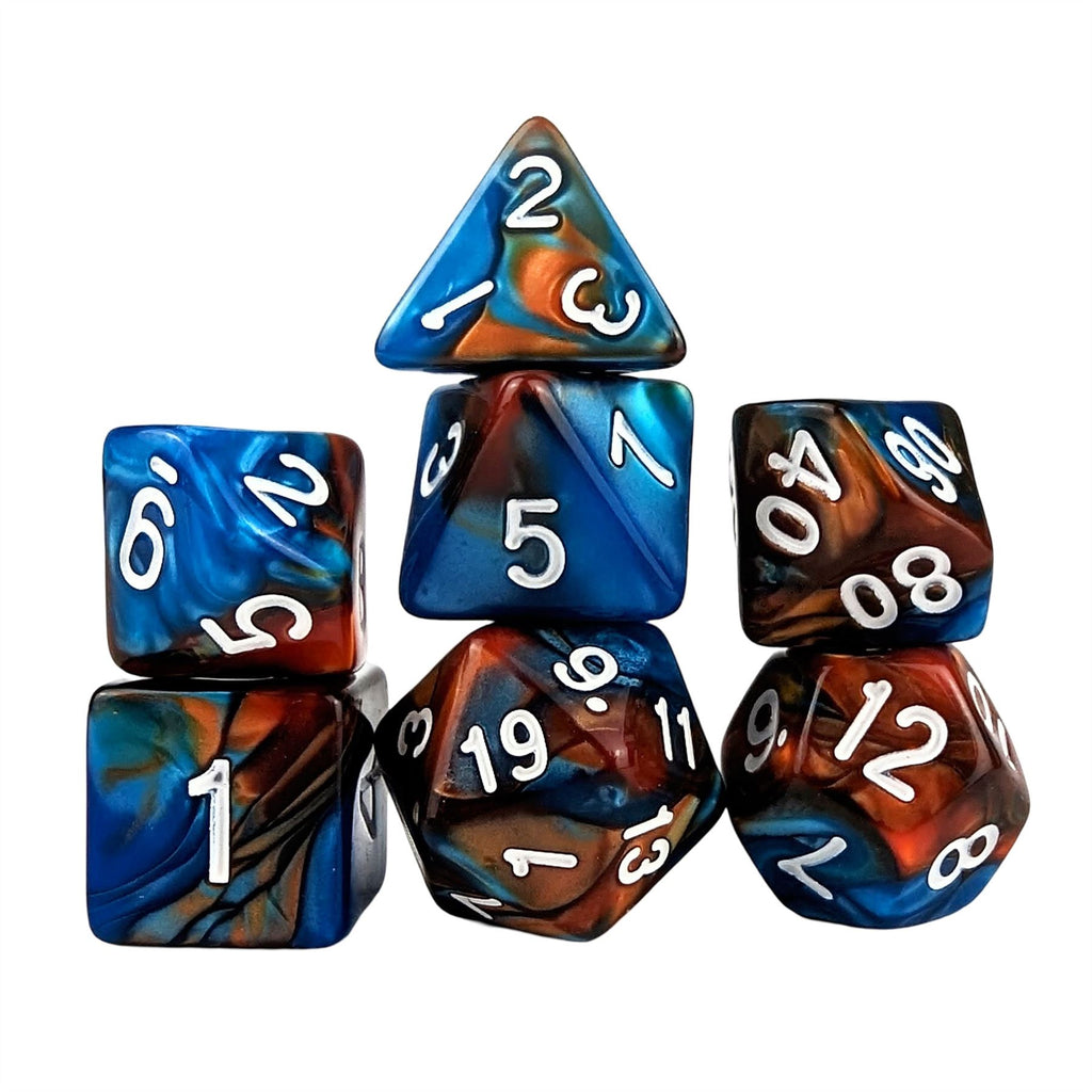 Blend of Orange & Blue Acrylic - 7pcs RPG Full Dice Set