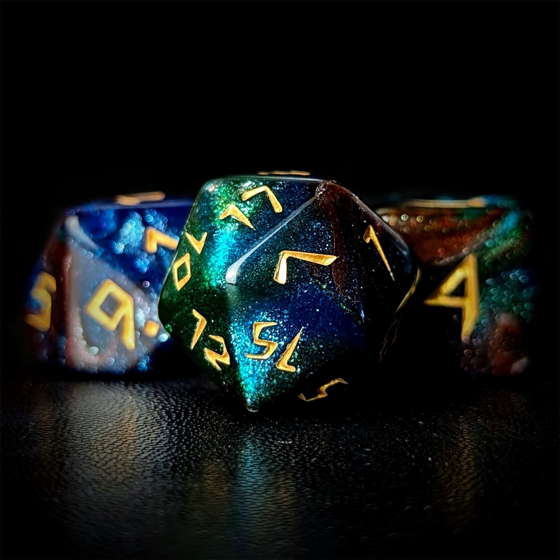Glitter in Green & Blue Acrylic - 7pcs RPG Full Dice Set