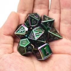 Black in Rainbow Metal - 7pcs RPG Dice Set