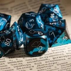 7pcs Dice Metal Aluminium White Font Whales Black Blue
