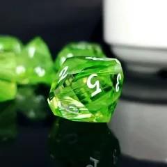 7pcs Dice Gem Glass Facet Ribbon Gold Font Clear Green