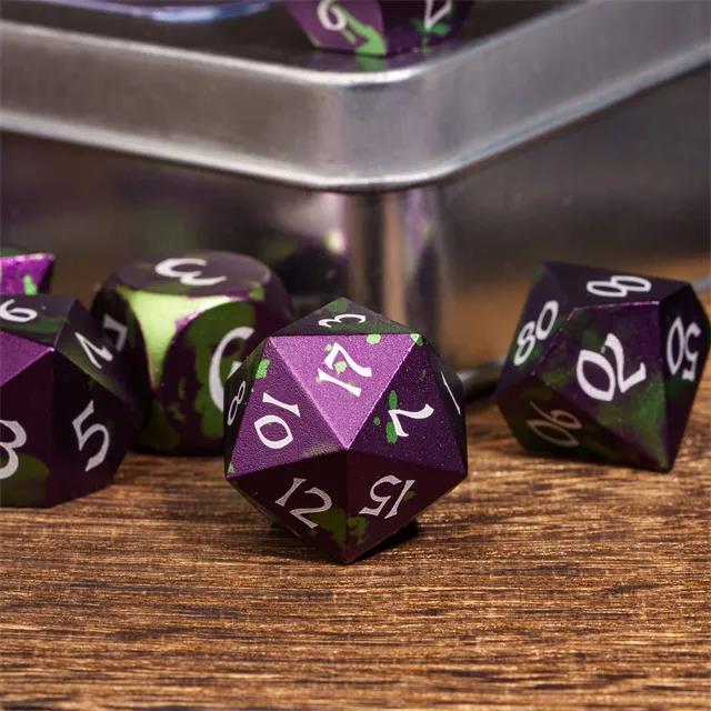 7pcs RPG Dice Set - Green & Purple Anodized Aluminium