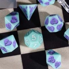 7pcs Dice Resin Pattern Hearts Purple Font Mint Green