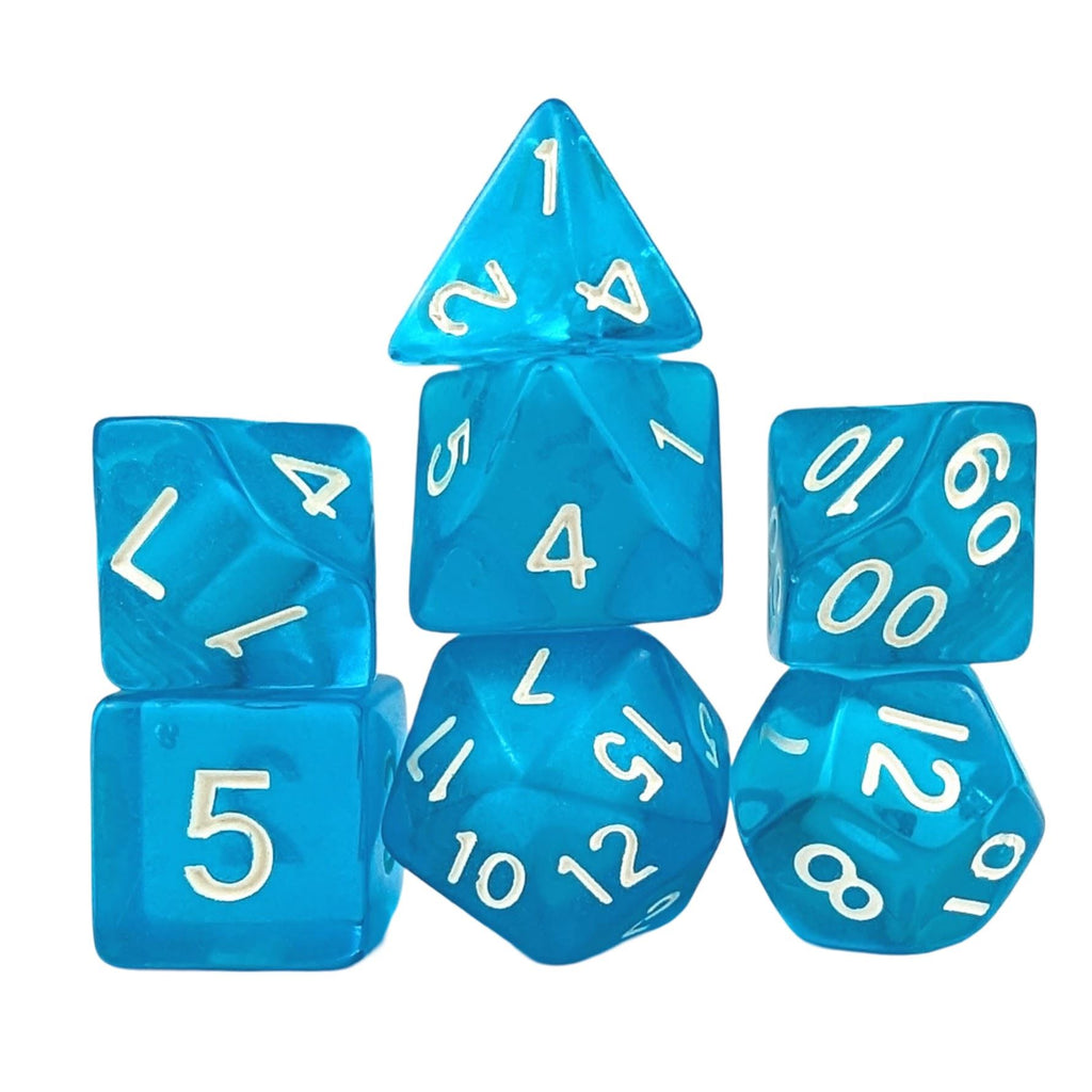 Clear Blue Acrylic - 7pcs RPG Full Dice Set