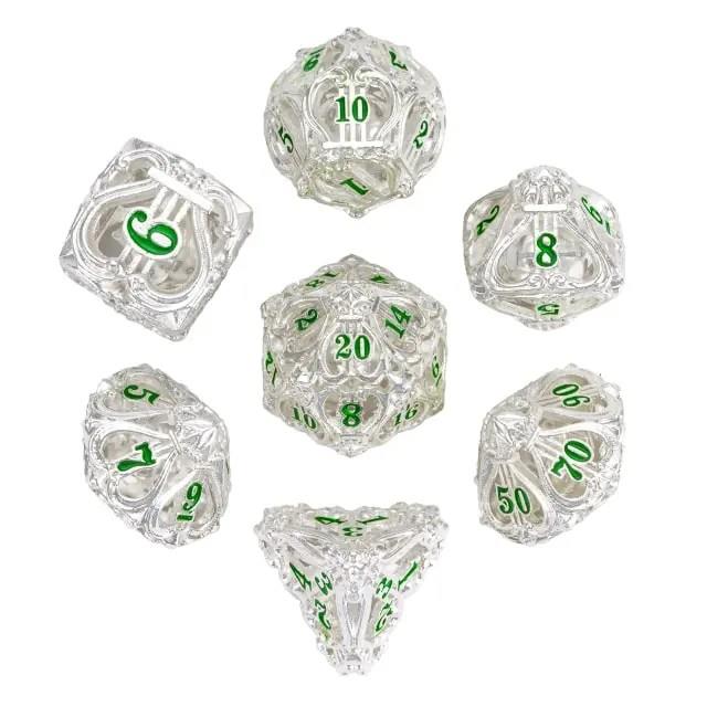7pcs Dice Metal Hollow Lute Green Font Silver