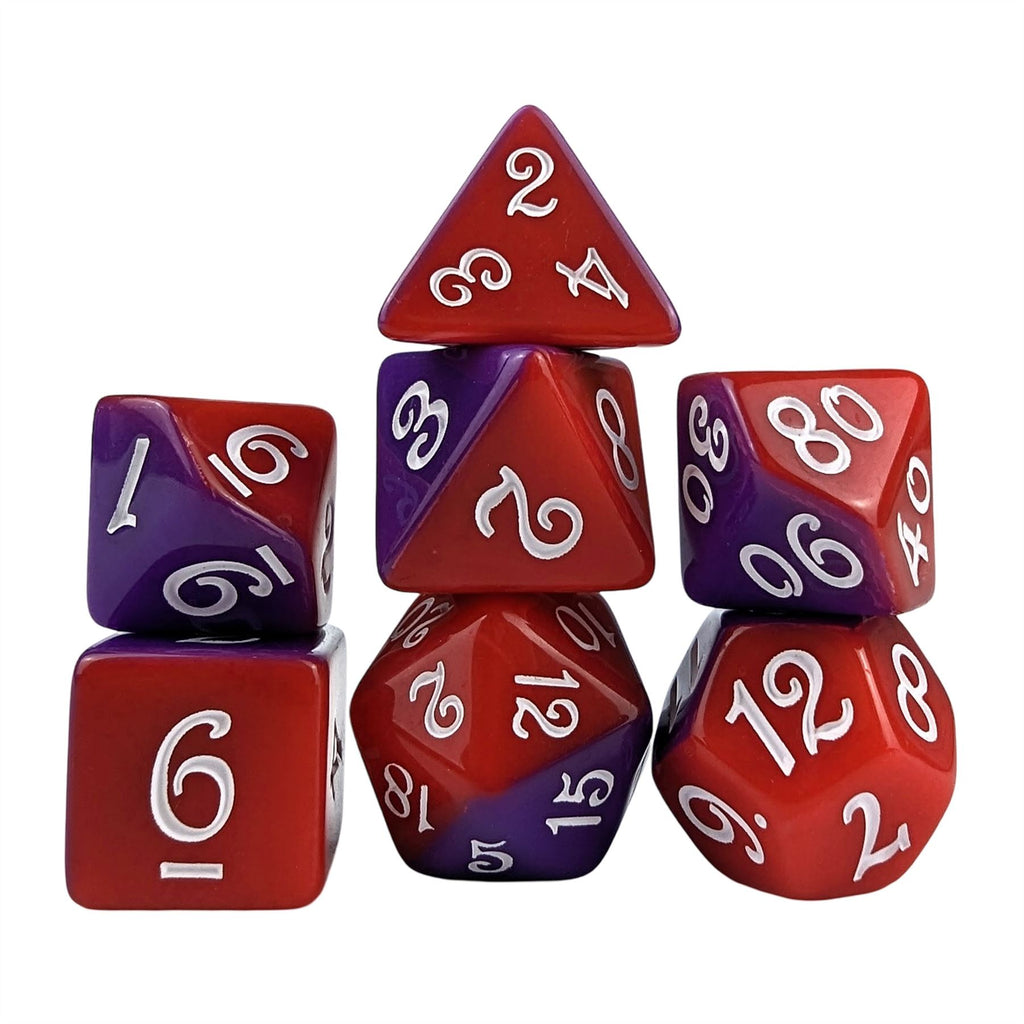 Blend of Red & Purple Acrylic - 7pcs RPG Full Dice Set