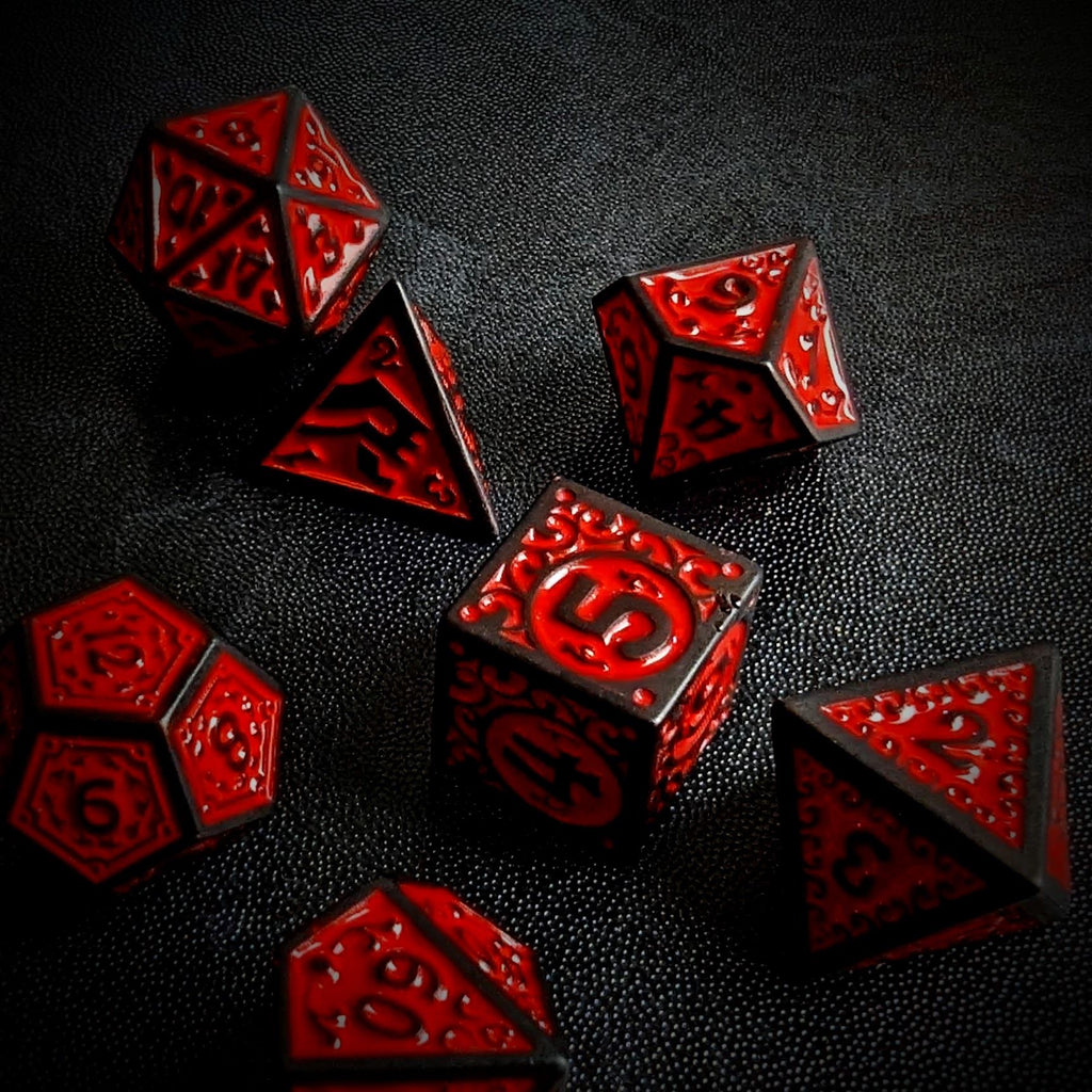 Red Vines on Black Acrylic - 7pcs RPG Full Dice Set