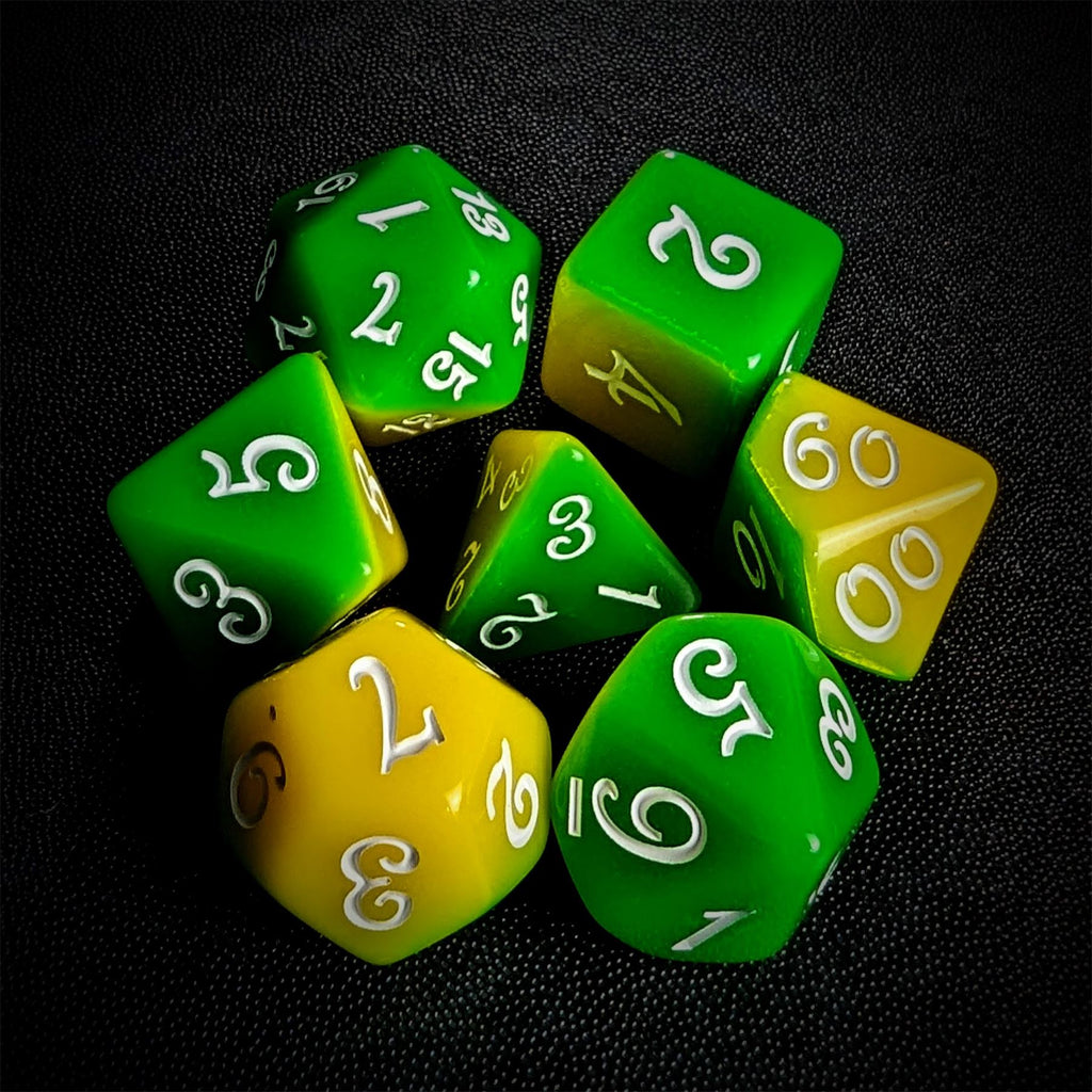 Blend of Yellow & Green Acrylic - 7pcs RPG Full Dice Set